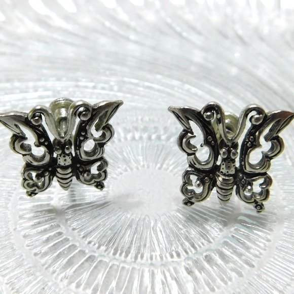 Silver Tone Butterfly Screw on Earrings Womens Fashion Jewelry - Picture 2 of 6